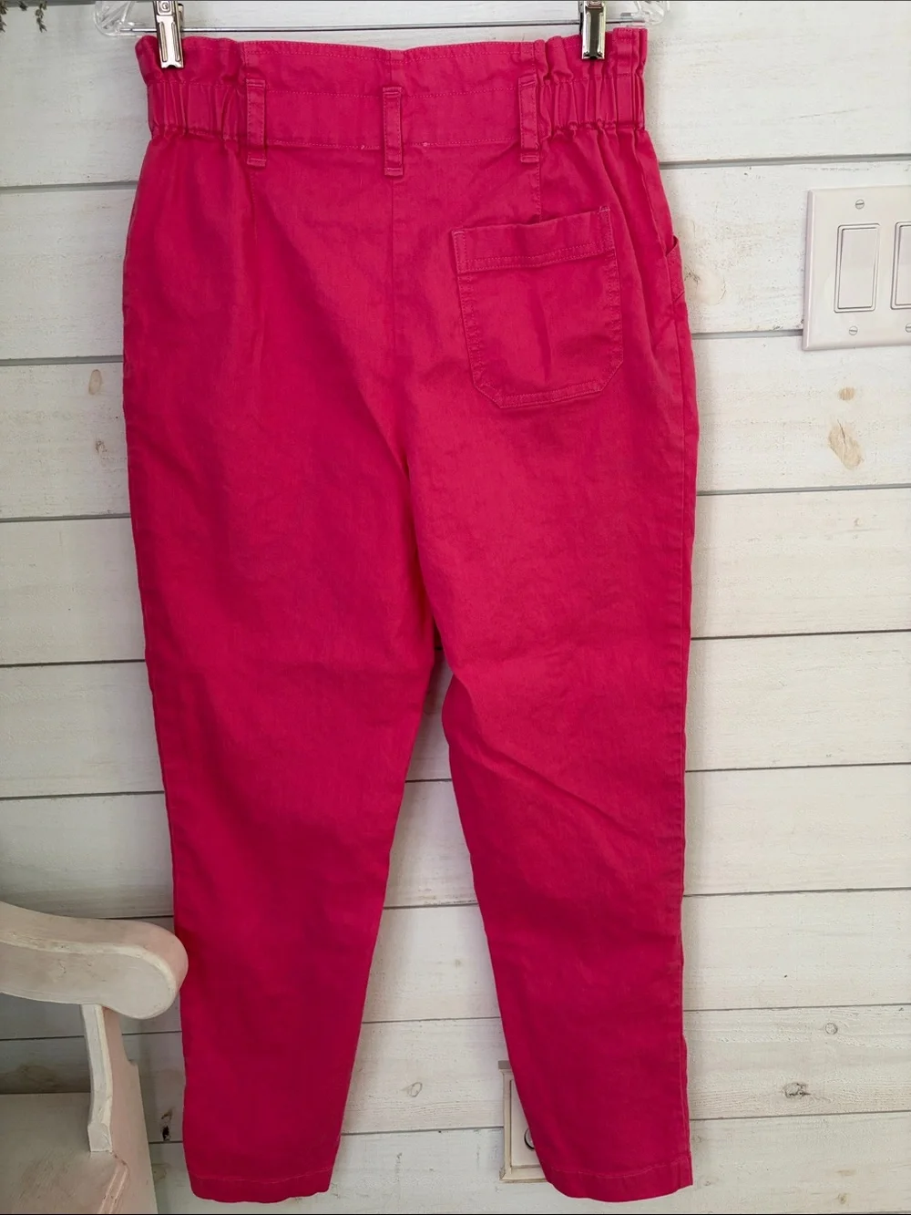 Sézane Arthuro Bright Pink High Waist Button Front Linen Trousers Pants Size 6